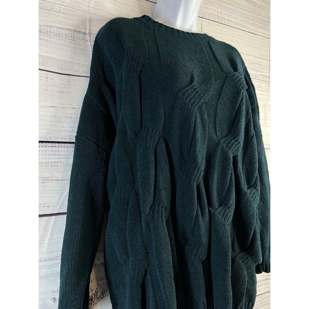 J.JILL $79 Solid Green Chenille Soft Cable Knit Pullover Sweater Top Size Large - Picture 3 of 11